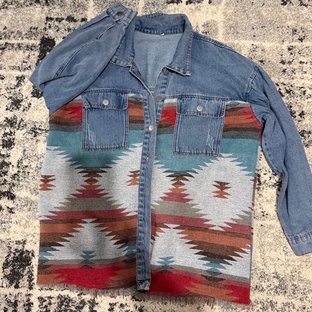 Denim Aztec Pattern Jacket